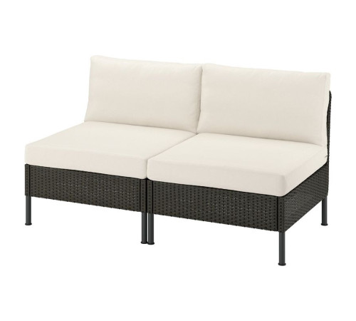 Sofa modułowa, 2-osobowa, na zewnątrz rattan z tworzywa sztu. ciemnoszary/Frösön/Duvholmen beżowy VITTSKÄR 295.910.64