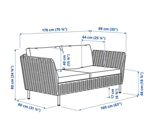 Sofa modułowa, 2-osobowa, podłokietnik na zewnątrz/rattan z tworzywa sztu. ciemnoszary Frösön/Duvholmen beżowy VITTSKÄR 495.911.24
