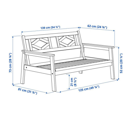 BONDHOLMEN sofa 2-osobowa, na zewnątrz, biały/beżowy, 139x81x73 cm