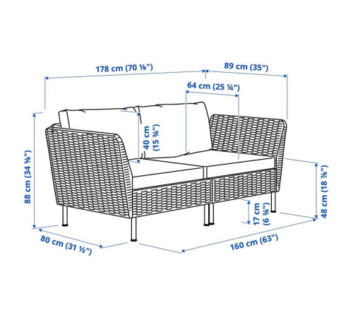 Sofa modułowa, 2-osobowa, podłokietnik na zewnątrz/rattan z tworzywa sztu. ciemnoszary Frösön/Duvholmen beżowy VITTSKÄR 595.910.67