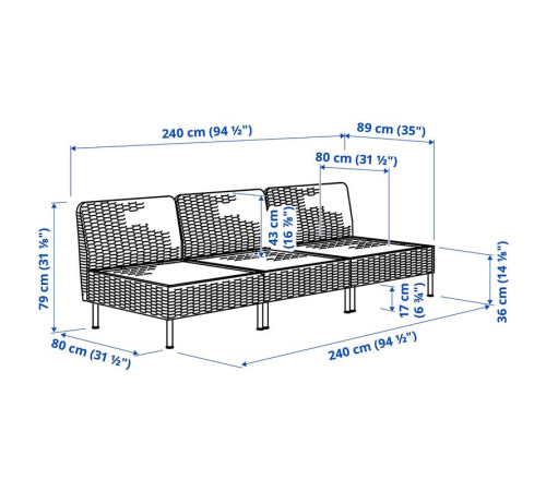 Sofa modułowa, 3-osobowa, na zewnątrz/technorattan ciemnoszary VITTSKÄR 595.911.28