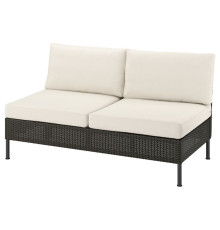 Sofa 2-osobowa, na zewnątrz rattan z tworzywa sztu. ciemnoszary/Frösön/Duvholmen beżowy VITTSKÄR 695.910.76