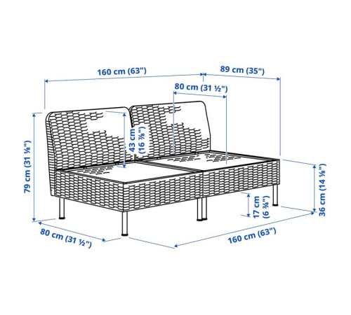 Sofa modułowa, 2-osobowa, na zewnątrz/technorattan ciemnoszary VITTSKÄR 995.910.65