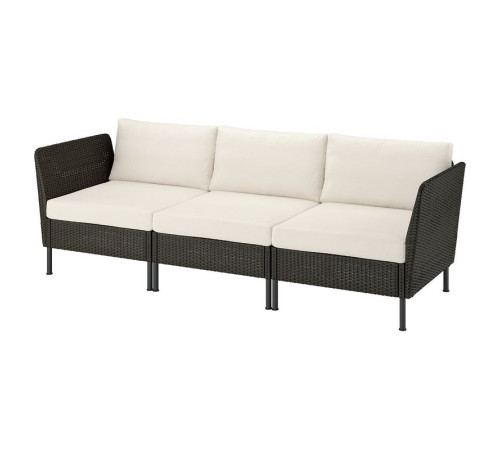 Sofa modułowa, 3-osobowa, podłokietnik na zewnątrz/rattan z tworzywa sztu. ciemnoszary Frösön/Duvholmen beżowy VITTSKÄR 995.911.50