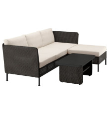 3-osobowy zestaw mebli, z szezlongiem na zewnątrz/rattan z tworzywa sztu. ciemnoszary Frösön/Duvholmen beżowy VITTSKÄR 695.912.55