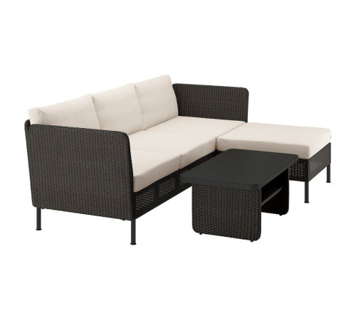 3-osobowy zestaw mebli, z szezlongiem na zewnątrz/rattan z tworzywa sztu. ciemnoszary Frösön/Duvholmen beżowy VITTSKÄR 695.912.55