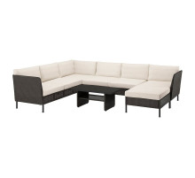 Komplet 5-osobowy, na zewnątrz, z szezlongiem/rattan z tworzywa sztu. ciemnoszary Frösön/Duvholmen beżowy VITTSKÄR 795.912.50