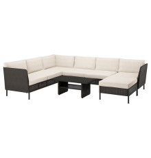 Komplet 5-osobowy, na zewnątrz, z szezlongiem/rattan z tworzywa sztu. ciemnoszary Frösön/Duvholmen beżowy VITTSKÄR 795.912.50