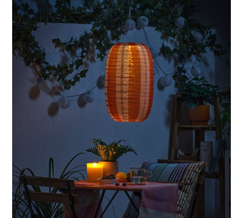 Lampa wisząca, wzór w paski na baterię słoneczną/pomarańczowy różowy SOLVINDEN 306.146.82