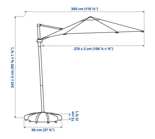 Parasol, wiszący z podstawą, szary/ciemnoszary HÖGÖN / IGGÖN 295.762.28