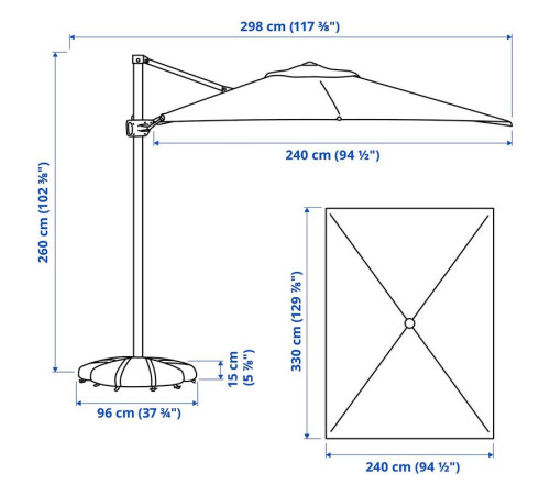 Parasol, wiszący z podstawą, antracyt/ciemnoszary SEGLARÖ / IGGÖN 795.762.21