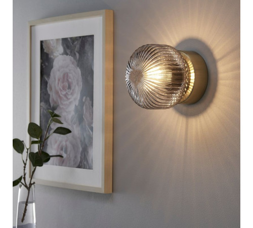 Lampa ścienna, stała instalacja, mosiądz/szare szkło przezroczyste SOLKLINT 304.720.22