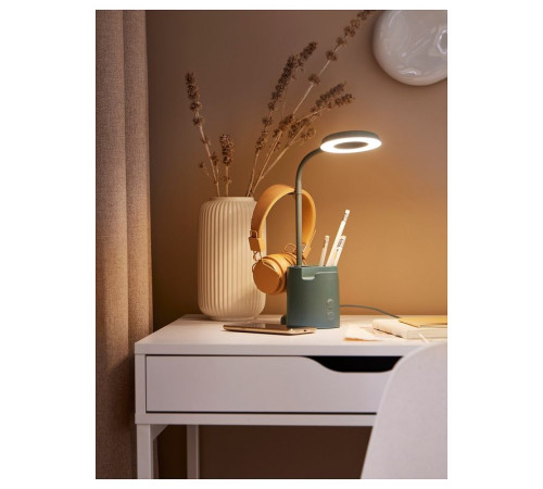 Lampa biurkowa LED, z pojemnikiem można przyciemniać/turkusowy BRUNBÅGE 605.421.70