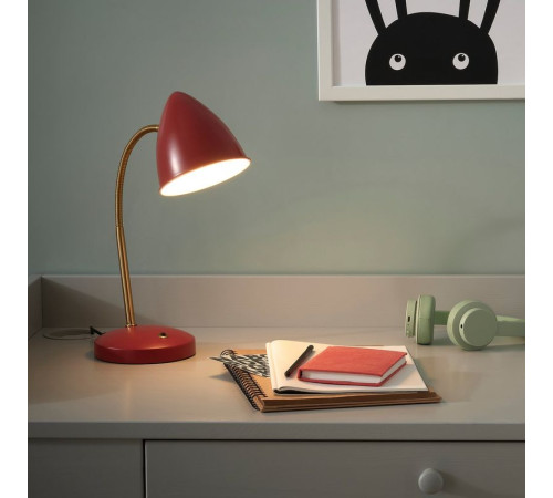 Lampa biurkowa LED, czerwony/kolor mosiądzu ISNÅLEN 805.200.11