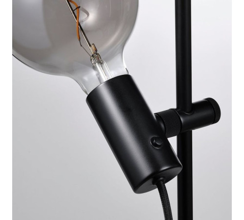 Lampa podłogowa z żarówką, czarny/kula szare szkło przezroczyste HÅRSLINGA / MOLNART 095.096.59
