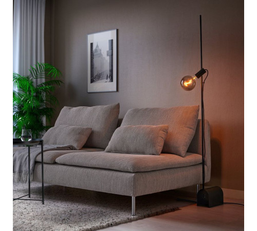 Lampa podłogowa z żarówką, czarny/kula szare szkło przezroczyste HÅRSLINGA / MOLNART 095.096.59