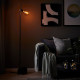 Lampa podłogowa z żarówką, czarny/kula szare szkło przezroczyste HÅRSLINGA / MOLNART 095.096.59