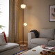 Lampa podłogowa/do czytania, opalowa biel szkło/ciemnobrązowy dąb MOSSPLYM 106.137.68