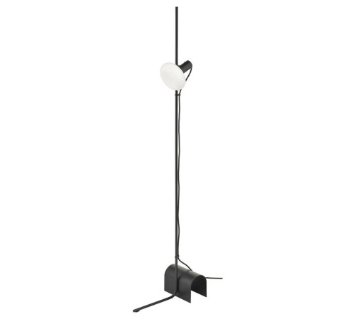 Lampa podłogowa z żarówką, czarny/w kształcie pierścienia opalowa biel HÅRSLINGA / MOLNART 695.826.18