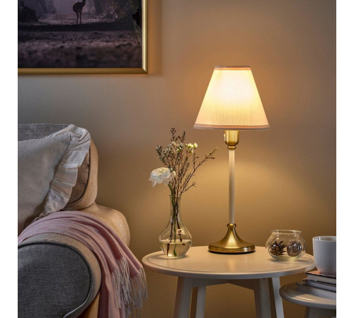 Lampa stołowa, mosiądz/beżowy FLYGHÖJD 005.012.62