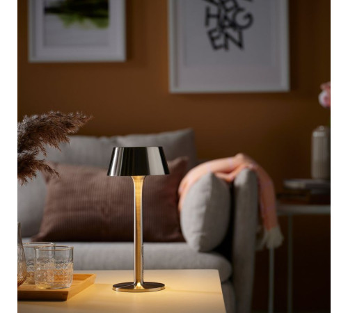 Przenośna lampa LED, na baterie można przyciemniać/niklowano na zewnątrz AVHÅLL 606.141.43
