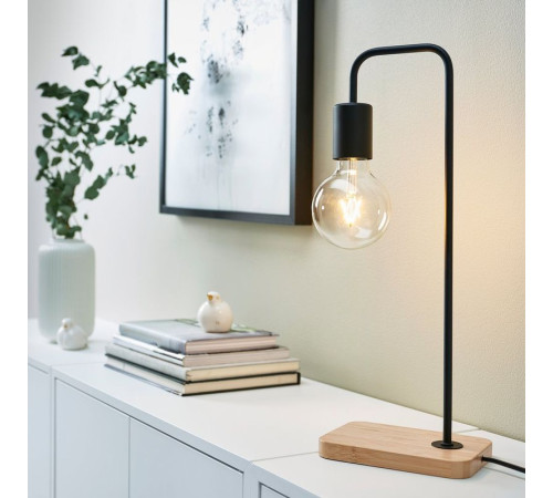 Lampa stołowa, czarny/bambus TVÄRHAND 905.108.94