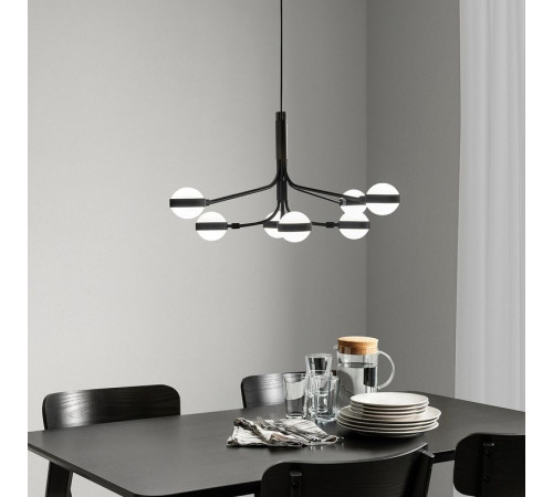 Żyrandol LED, 8-ramienny, czarny/biały STORSLINGA 004.876.09