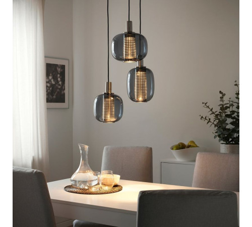 Lampa wisząca/3 lampki, niklowano/szary szkło HÖGVIND 504.929.29