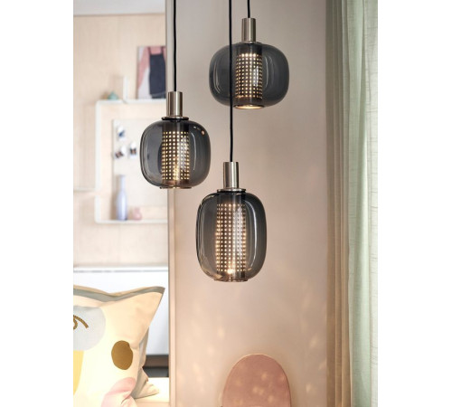 Lampa wisząca/3 lampki, niklowano/szary szkło HÖGVIND 504.929.29