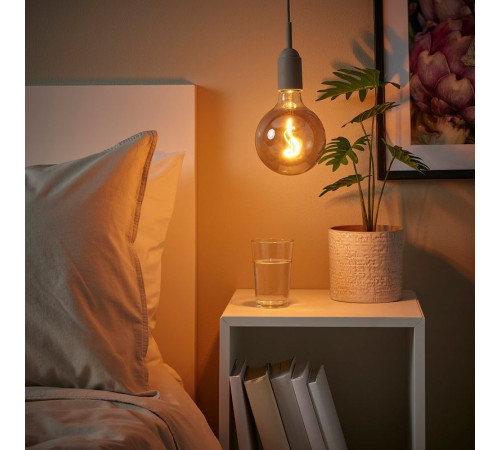 Lampa wisząca z żarówką, beżowy/szare szkło przezroczyste GRÅVACKA / MOLNART 694.844.58