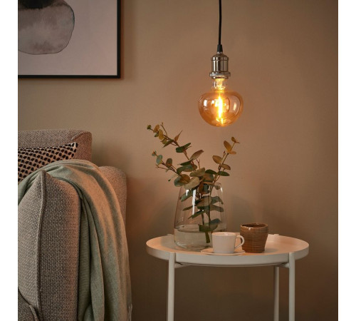 Lampa wisząca z żarówką, tkanina niklowano/grzyb brązowe szkło przezroczyste JÄLLBY / MOLNART 795.826.46
