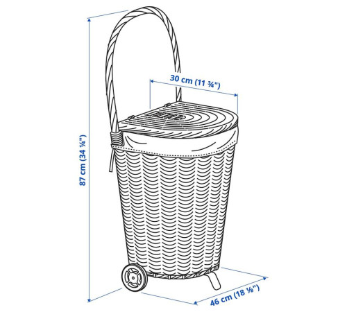 Корзина для белья на колесах, ручная работа, из ивовых прутьев, ТОЛКНИНГ 805.126.24