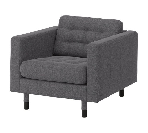 Fotel, Gunnared ciemnoszary/drewno/czarny LANDSKRONA 694.441.89