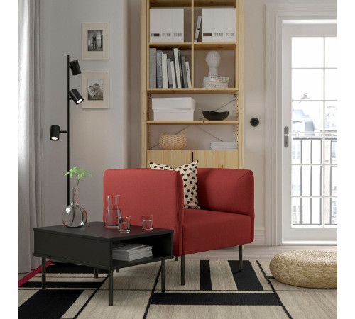 Fotel i stolik, Gunnared brązowoczerwony/metal LILLEHEM 695.363.20