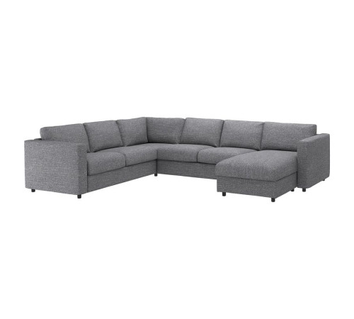 Pokrycie sofy rozkł narożnej, 5 os, z szezlongiem/Lejde szary-czarny VIMLE 394.344.60