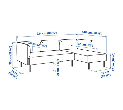 3-osob sofa modułowa z szezlongiem, Gunnared/brązowoczerwony metal LILLEHEM 095.682.72