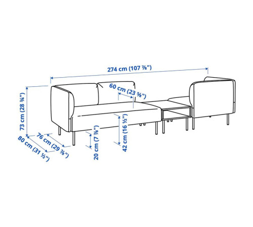 3-os sofa moduł ze stolik bocznym, Gunnared brązowoczerwony/drewno LILLEHEM 095.697.47