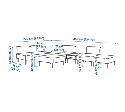 6-os sofa moduł ze stolikiem pomoc, Gunnared/brązowoczerwony drewno LILLEHEM 095.747.82