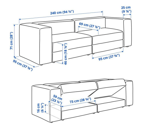 Sofa modułowa, 3-osobowa, Samsala żółtobrązowy JÄTTEBO 096.083.29