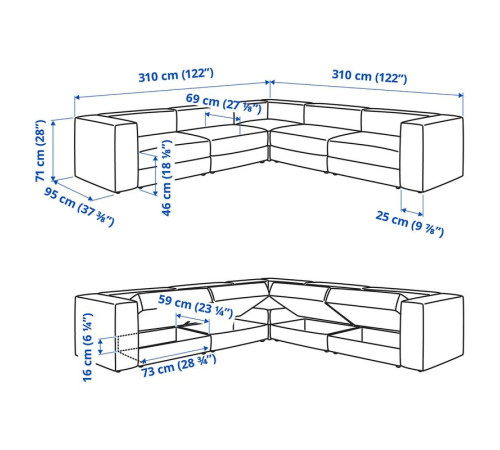 Sofa narożna modułowa, 6-osobowa, Samsala ciemny żółto-zielony JÄTTEBO 294.852.47