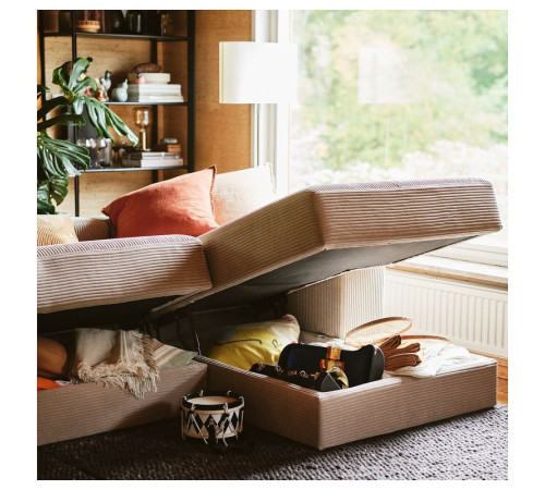 Модульный 4-местный диван с шезлонгом, справа, с подголовником / Samsala серо-бежевый JÄTTEBO 395.108.97