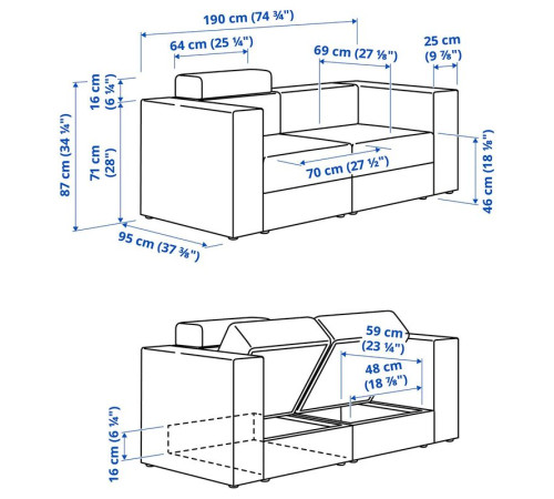 Sofa modułowa, 2-osobowa, z zagłówkiem/Samsala żółtobrązowy JÄTTEBO 396.083.18