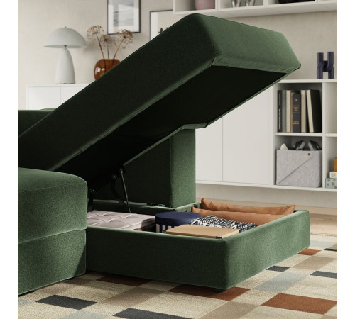 4-osob sofa modułowa z szezlongiem, prawy z zagłówkiem/Johanneshov ciemnozielony JÄTTEBO 496.083.46