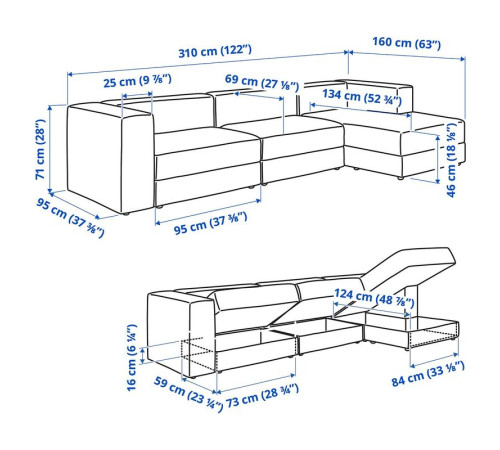 4-osob sofa modułowa z szezlongiem, prawy/Axvall kremowy JÄTTEBO 496.083.51