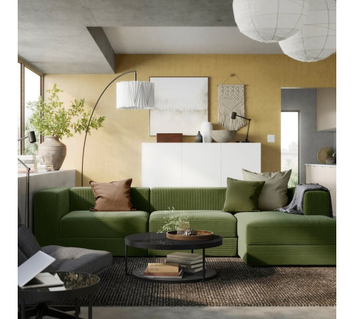 4-osob sofa modułowa z szezlongiem, prawy/Samsala ciemny żółto-zielony JÄTTEBO 594.851.99