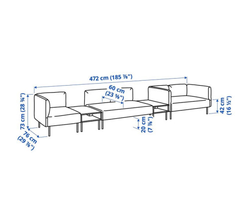 5-os sofa moduł ze stolikiem boczn, Vissle/beżowy metal LILLEHEM 595.534.66