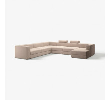 Sofa w kształcie lit U, 7-osobowa, z szezlongiem, prawy z zagłówkiem/Samsala szarobeżowy JÄTTEBO 695.106.12