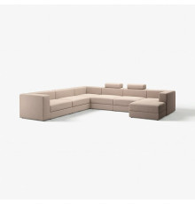 Sofa w kształcie lit U, 7-osobowa, z szezlongiem, prawy z zagłówkiem/Samsala szarobeżowy JÄTTEBO 695.106.12