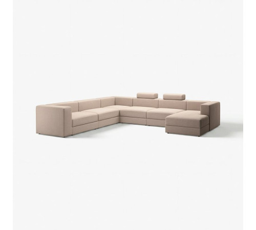 Sofa w kształcie lit U, 7-osobowa, z szezlongiem, prawy z zagłówkiem/Samsala szarobeżowy JÄTTEBO 695.106.12