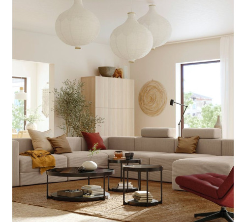 Sofa w kształcie lit U, 7-osobowa, z szezlongiem, prawy z zagłówkiem/Samsala szarobeżowy JÄTTEBO 695.106.12